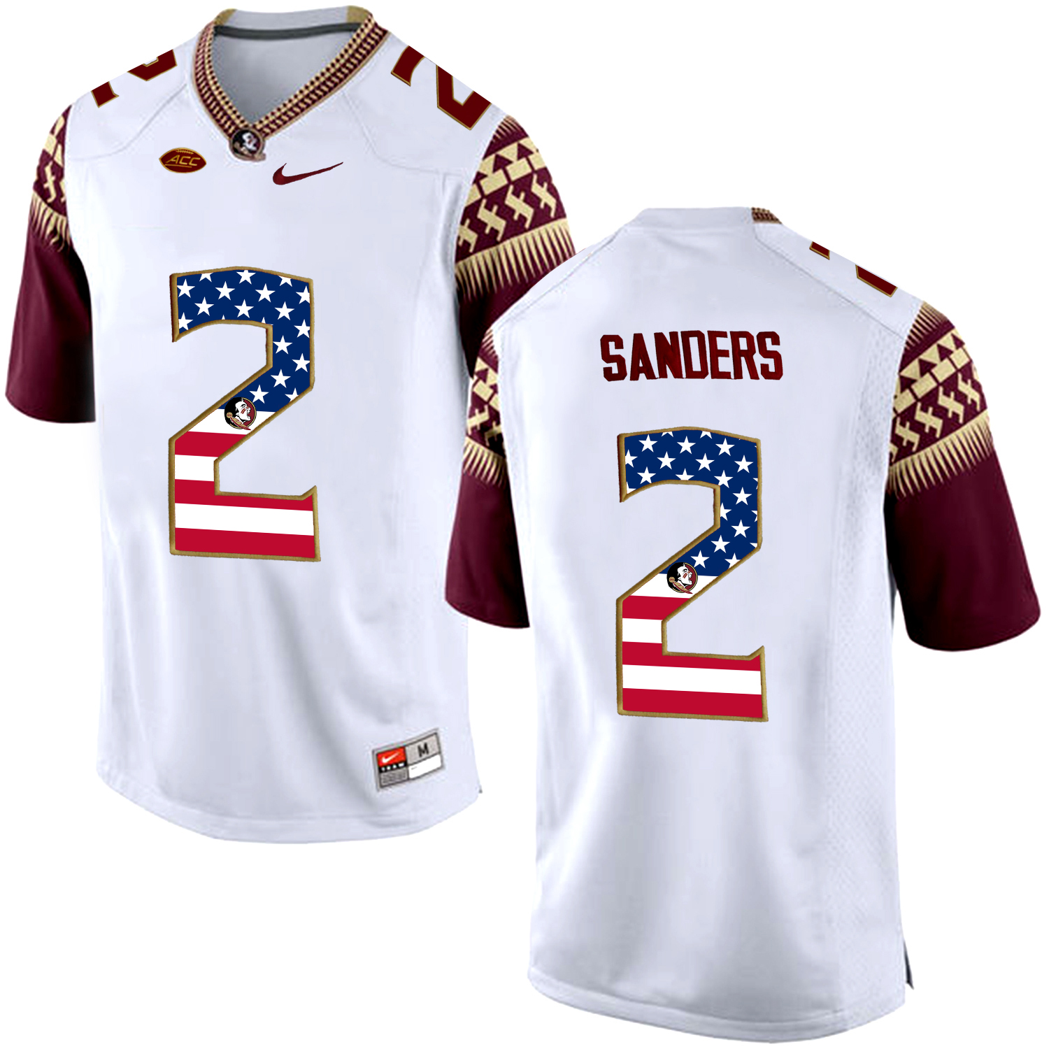 US Flag Fashion Men Florida State Seminoles Deion Sanders #2 College Football Limited Jersey  White